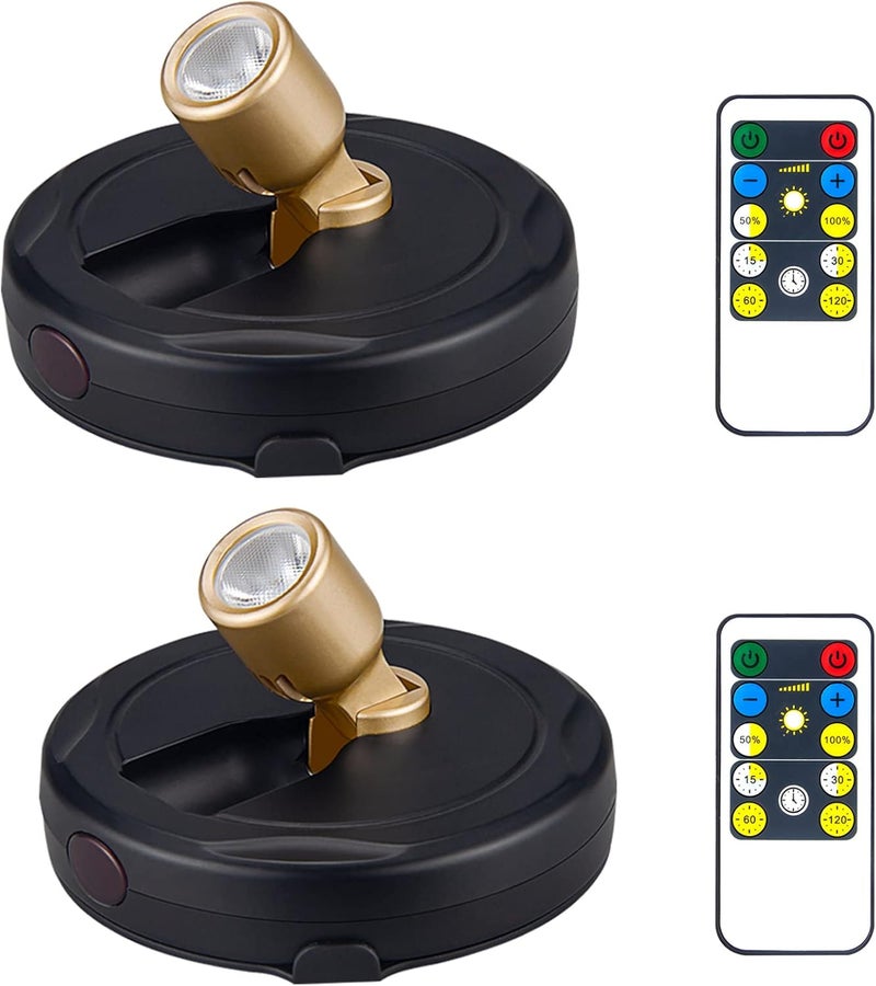 BERGUSTCH Battery Operated LED Spotlight, Picture Spot Lights, Indoor Uplighting, Puck Lights with Remote, Plants Tree Spotlight, Display Light for Paintings Dartboard Portrait-Gold - Image 1
